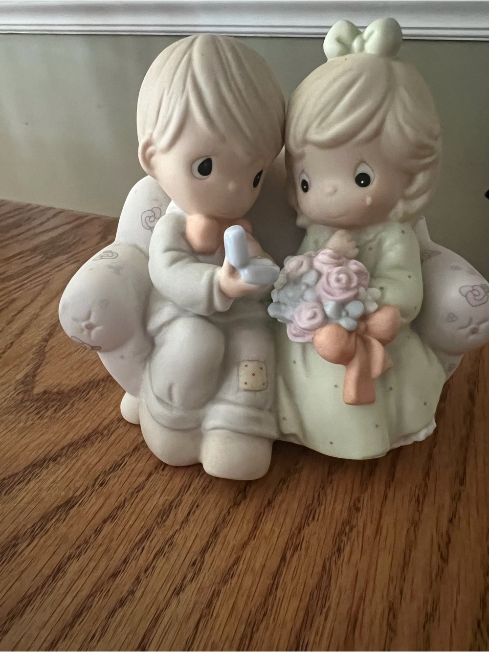 Precious Moments Ceramic Couple Figurine in Cream, Light Pink and Pale Green